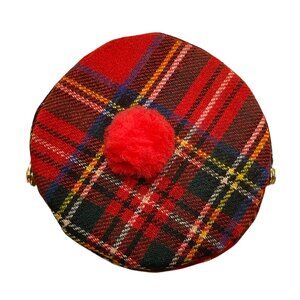 Women’s Red Plaid Wool With Gold Metal Kiss Lock & Frame Closure Coin Purse